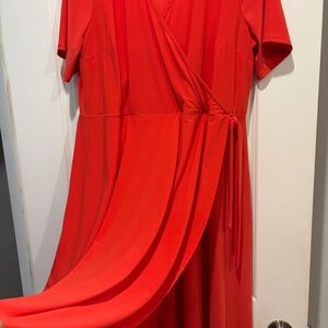 Orange jersey faux wrap dress